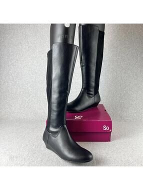 SO Wedge Knee-High Tall Faux Leather Two Tone Boots 7.5 New